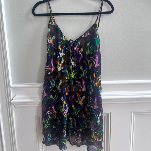 Anthropologie Abstract Bird Print Slip Dress Size L - Picture 2 of 8